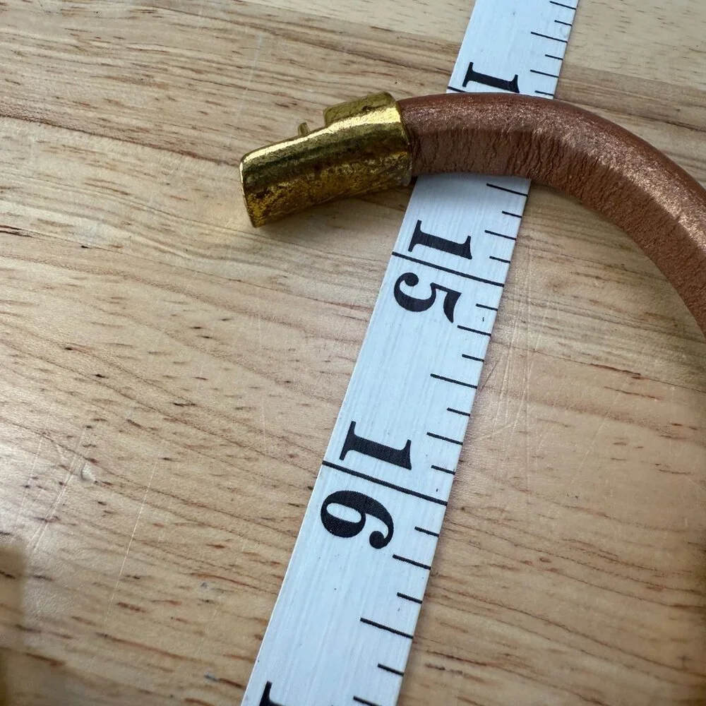 Laura Janelle Brown Leather Bracelet W/ Green Gemstone & Rhinestone Accents Gold - Picture 6 of 11